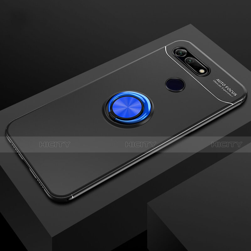Funda Silicona Carcasa Ultrafina Goma con Magnetico Anillo de dedo Soporte T04 para Huawei Honor V20 Azul y Negro