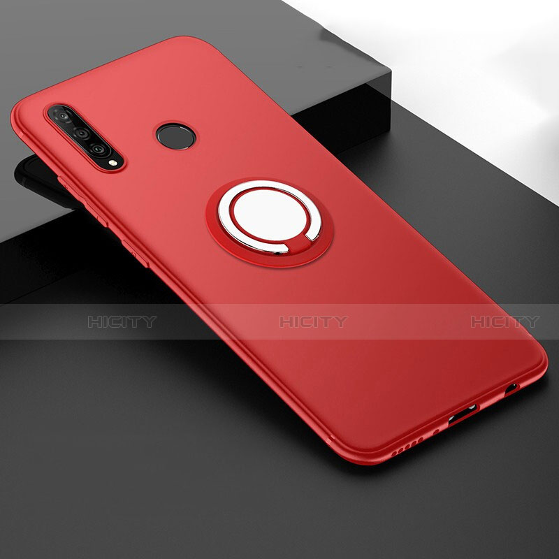 Funda Silicona Carcasa Ultrafina Goma con Magnetico Anillo de dedo Soporte T04 para Huawei P30 Lite New Edition Rojo
