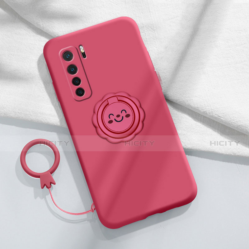 Funda Silicona Carcasa Ultrafina Goma con Magnetico Anillo de dedo Soporte T04 para Huawei P40 Lite 5G Rojo Rosa
