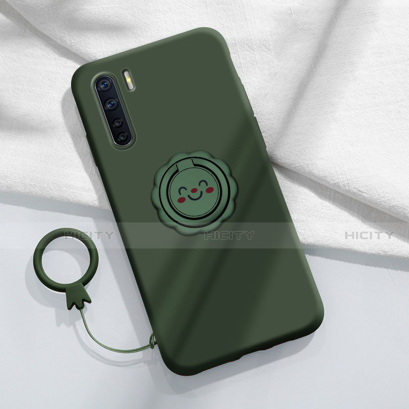 Funda Silicona Carcasa Ultrafina Goma con Magnetico Anillo de dedo Soporte T04 para Oppo A91 Verde