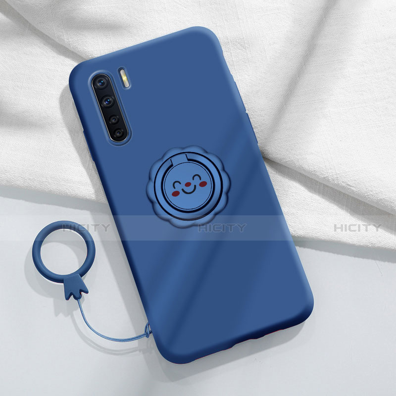 Funda Silicona Carcasa Ultrafina Goma con Magnetico Anillo de dedo Soporte T04 para Oppo Find X2 Lite Azul