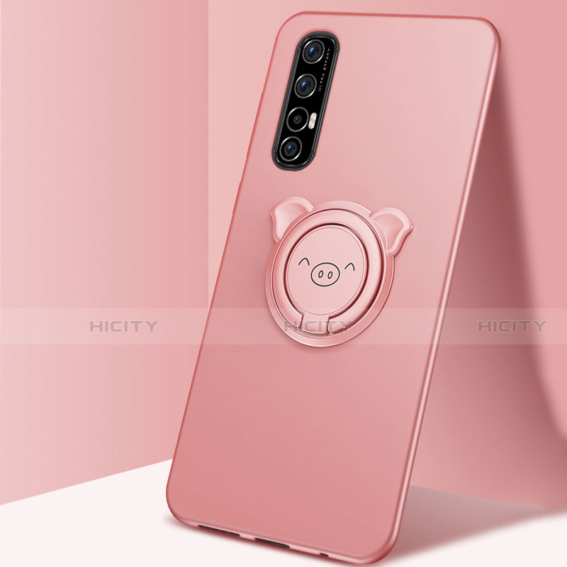 Funda Silicona Carcasa Ultrafina Goma con Magnetico Anillo de dedo Soporte T04 para Oppo Find X2 Neo Oro Rosa