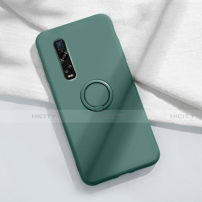 Funda Silicona Carcasa Ultrafina Goma con Magnetico Anillo de dedo Soporte T04 para Oppo Find X2 Pro Verde