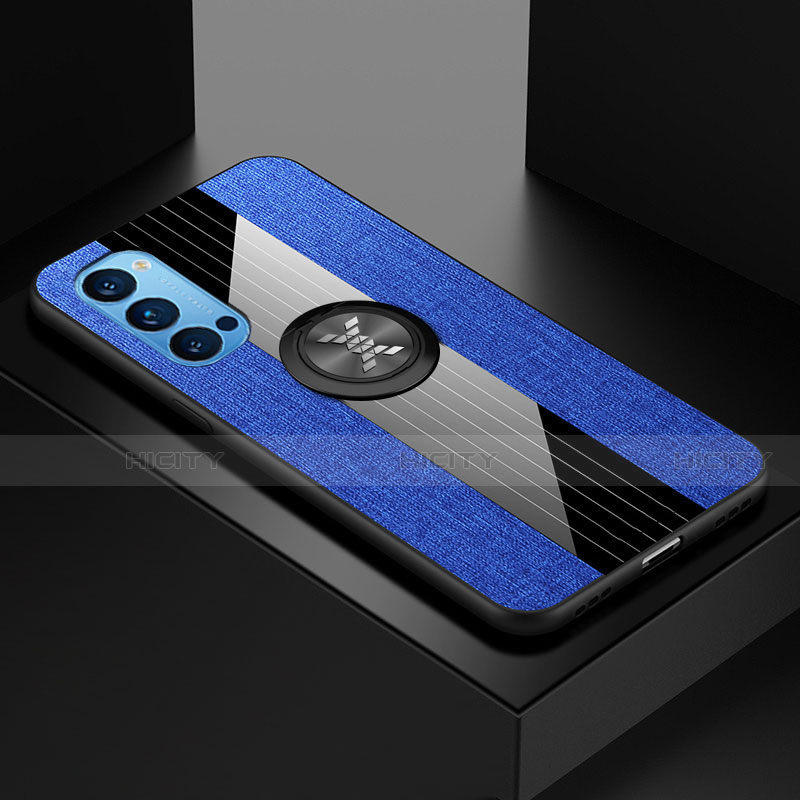Funda Silicona Carcasa Ultrafina Goma con Magnetico Anillo de dedo Soporte T04 para Oppo Reno4 5G Azul