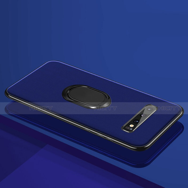 Funda Silicona Carcasa Ultrafina Goma con Magnetico Anillo de dedo Soporte T04 para Samsung Galaxy S10 Plus Azul
