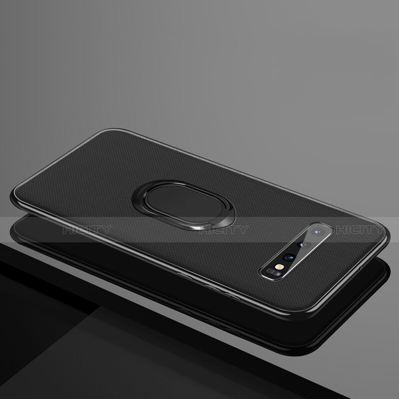 Funda Silicona Carcasa Ultrafina Goma con Magnetico Anillo de dedo Soporte T04 para Samsung Galaxy S10 Plus Negro