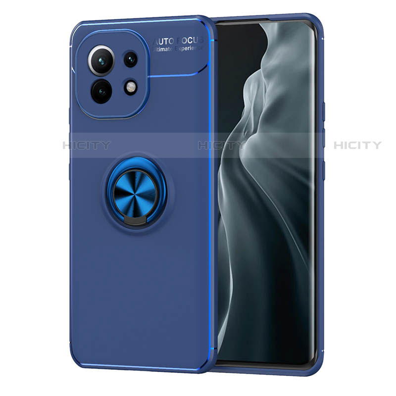 Funda Silicona Carcasa Ultrafina Goma con Magnetico Anillo de dedo Soporte T04 para Xiaomi Mi 11 5G Azul