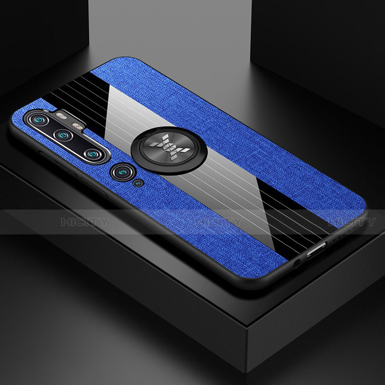 Funda Silicona Carcasa Ultrafina Goma con Magnetico Anillo de dedo Soporte T04 para Xiaomi Mi Note 10 Azul