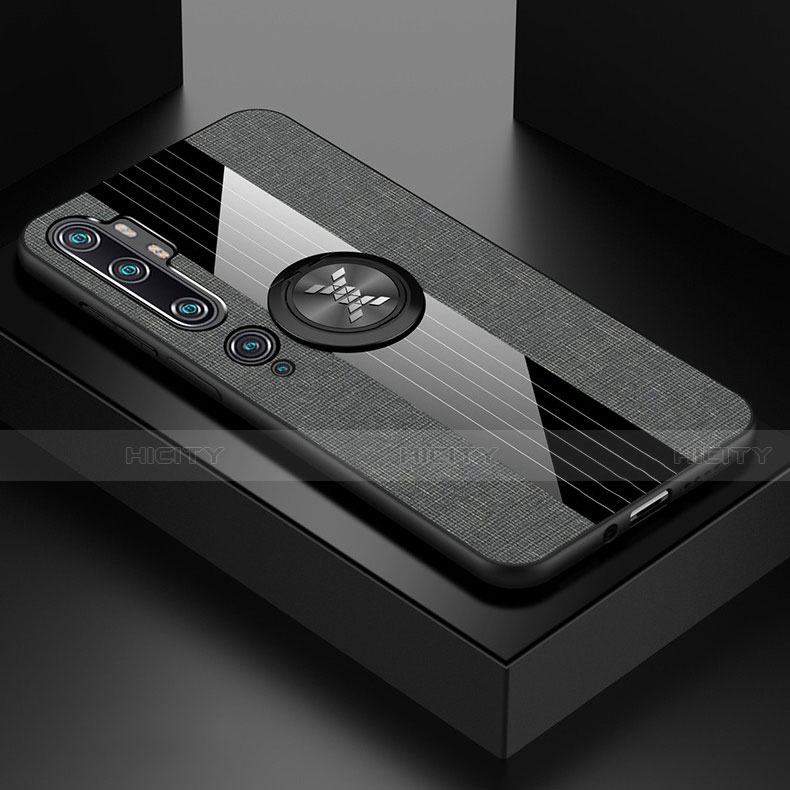 Funda Silicona Carcasa Ultrafina Goma con Magnetico Anillo de dedo Soporte T04 para Xiaomi Mi Note 10 Gris Oscuro