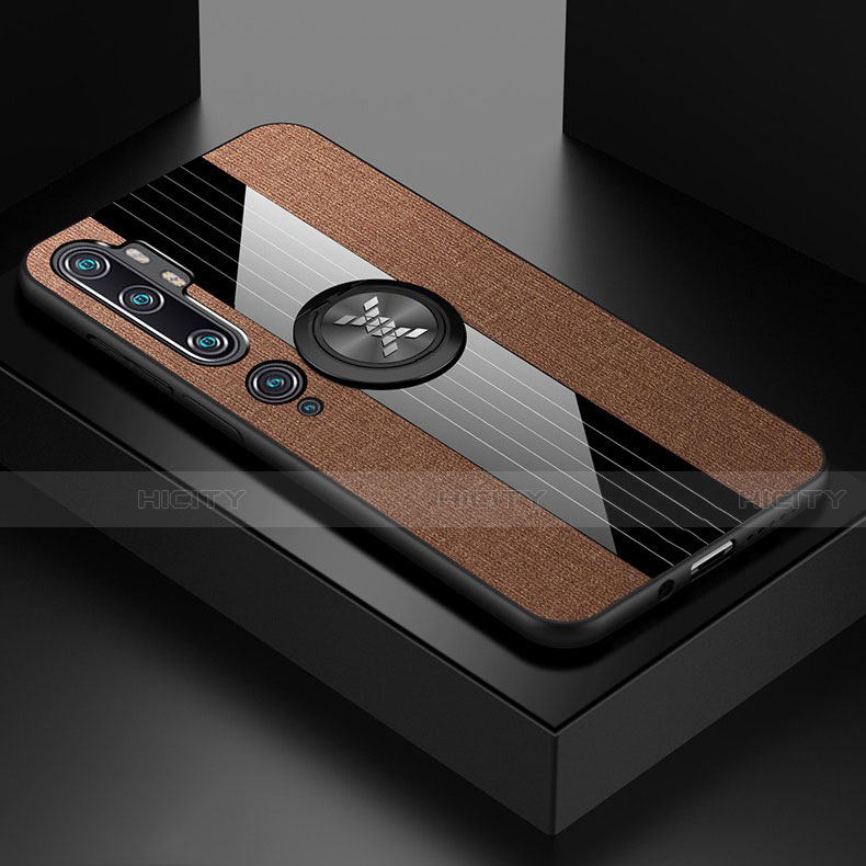 Funda Silicona Carcasa Ultrafina Goma con Magnetico Anillo de dedo Soporte T04 para Xiaomi Mi Note 10 Pro Marron