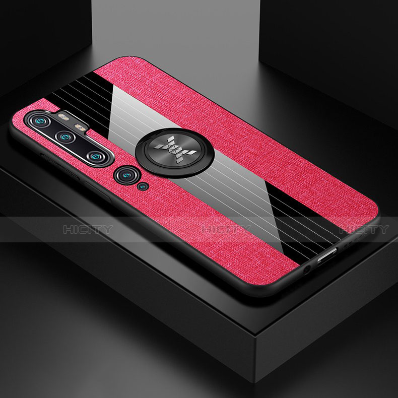 Funda Silicona Carcasa Ultrafina Goma con Magnetico Anillo de dedo Soporte T04 para Xiaomi Mi Note 10 Rosa Roja