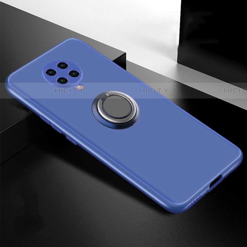 Funda Silicona Carcasa Ultrafina Goma con Magnetico Anillo de dedo Soporte T04 para Xiaomi Redmi K30 Pro 5G Azul