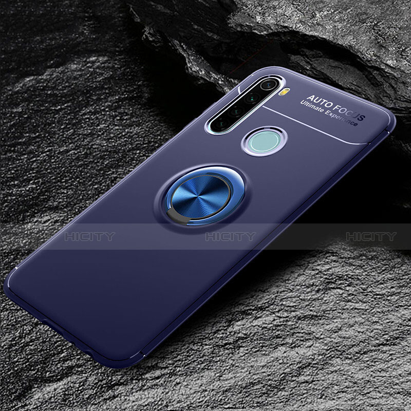 Funda Silicona Carcasa Ultrafina Goma con Magnetico Anillo de dedo Soporte T04 para Xiaomi Redmi Note 8 (2021) Azul