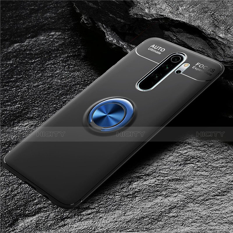 Funda Silicona Carcasa Ultrafina Goma con Magnetico Anillo de dedo Soporte T04 para Xiaomi Redmi Note 8 Pro Azul y Negro