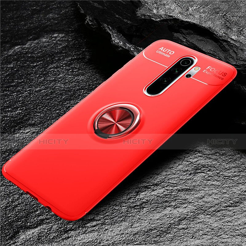 Funda Silicona Carcasa Ultrafina Goma con Magnetico Anillo de dedo Soporte T04 para Xiaomi Redmi Note 8 Pro Rojo