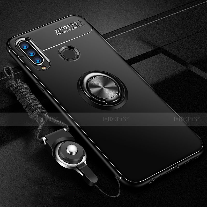 Funda Silicona Carcasa Ultrafina Goma con Magnetico Anillo de dedo Soporte T05 para Huawei Honor 20 Lite Negro
