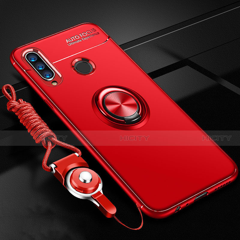 Funda Silicona Carcasa Ultrafina Goma con Magnetico Anillo de dedo Soporte T05 para Huawei Honor 20 Lite Rojo