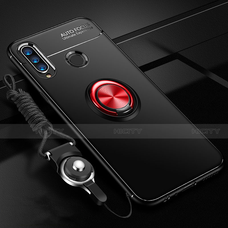 Funda Silicona Carcasa Ultrafina Goma con Magnetico Anillo de dedo Soporte T05 para Huawei Honor 20 Lite Rojo y Negro