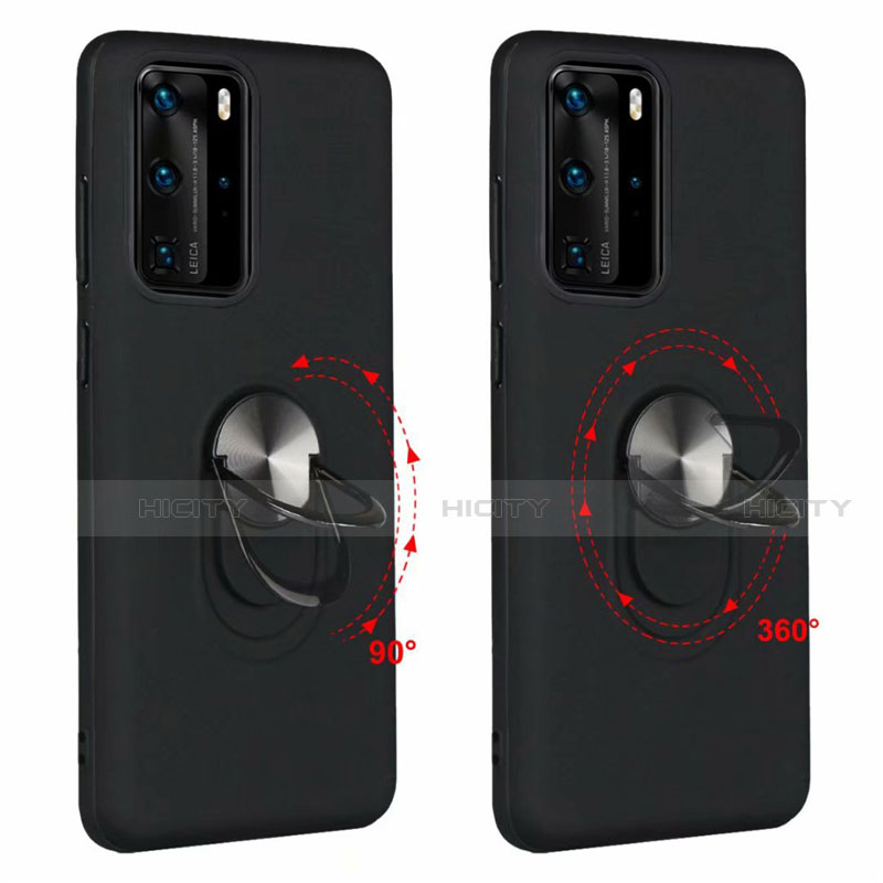 Funda Silicona Carcasa Ultrafina Goma con Magnetico Anillo de dedo Soporte T05 para Huawei P40 Pro