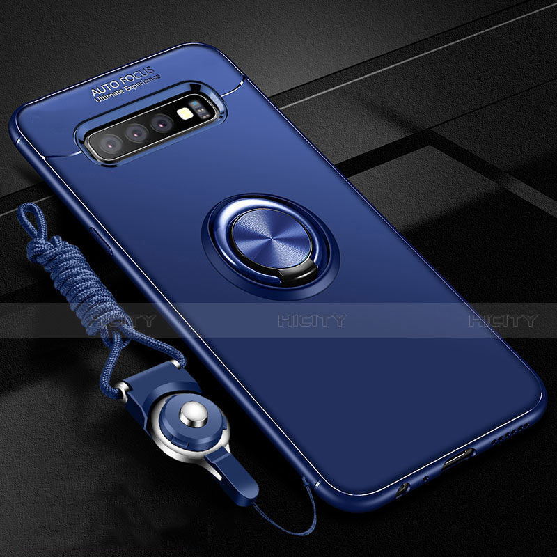 Funda Silicona Carcasa Ultrafina Goma con Magnetico Anillo de dedo Soporte T05 para Samsung Galaxy S10 Plus Azul