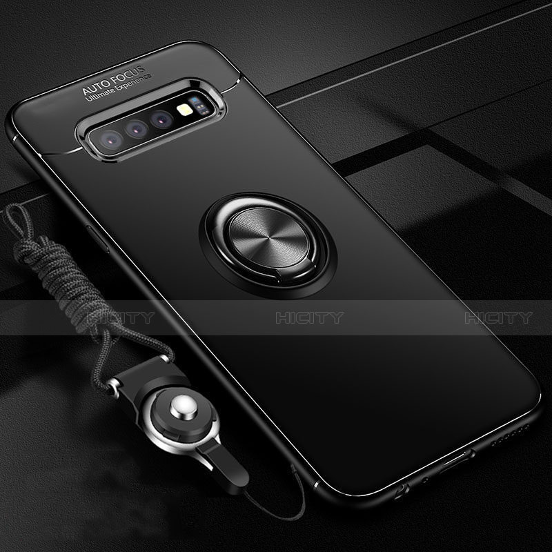 Funda Silicona Carcasa Ultrafina Goma con Magnetico Anillo de dedo Soporte T05 para Samsung Galaxy S10 Plus Negro