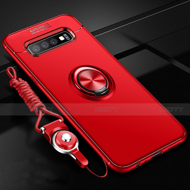 Funda Silicona Carcasa Ultrafina Goma con Magnetico Anillo de dedo Soporte T05 para Samsung Galaxy S10 Plus Rojo