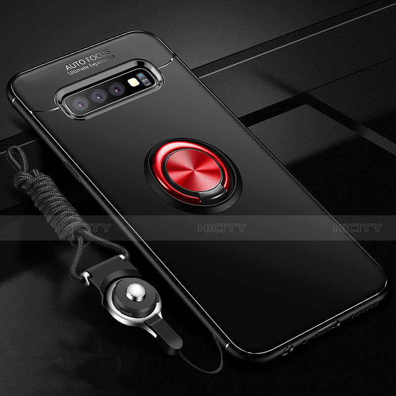 Funda Silicona Carcasa Ultrafina Goma con Magnetico Anillo de dedo Soporte T05 para Samsung Galaxy S10 Plus Rojo y Negro