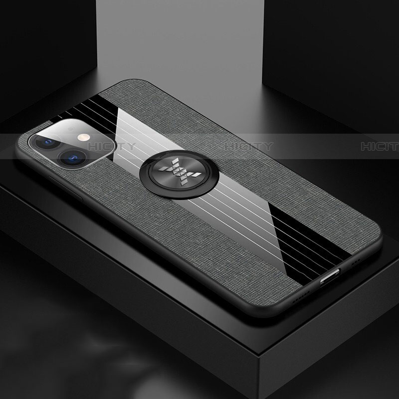 Funda Silicona Carcasa Ultrafina Goma con Magnetico Anillo de dedo Soporte T06 para Apple iPhone 11 Pro Max Gris