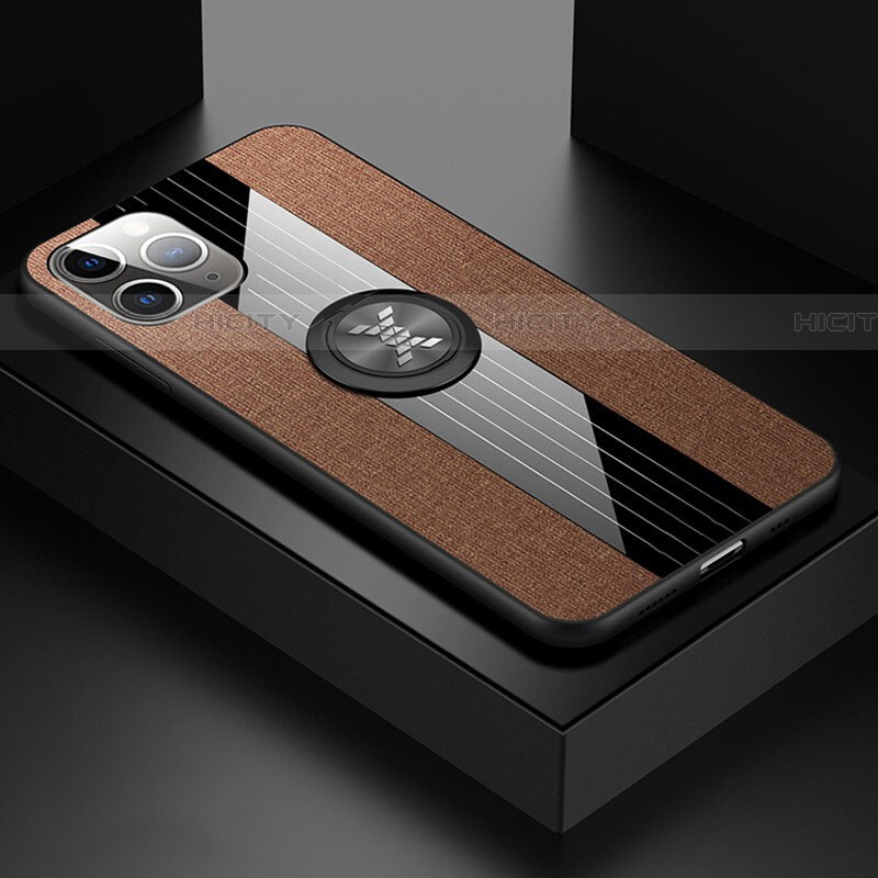 Funda Silicona Carcasa Ultrafina Goma con Magnetico Anillo de dedo Soporte T06 para Apple iPhone 11 Pro Max Marron