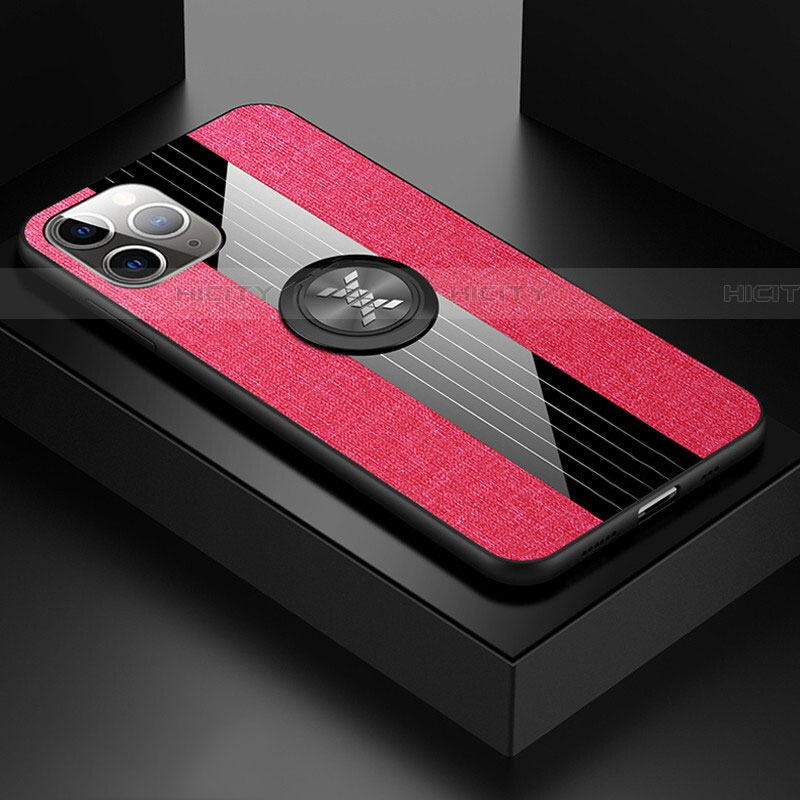 Funda Silicona Carcasa Ultrafina Goma con Magnetico Anillo de dedo Soporte T06 para Apple iPhone 11 Pro Max Rojo