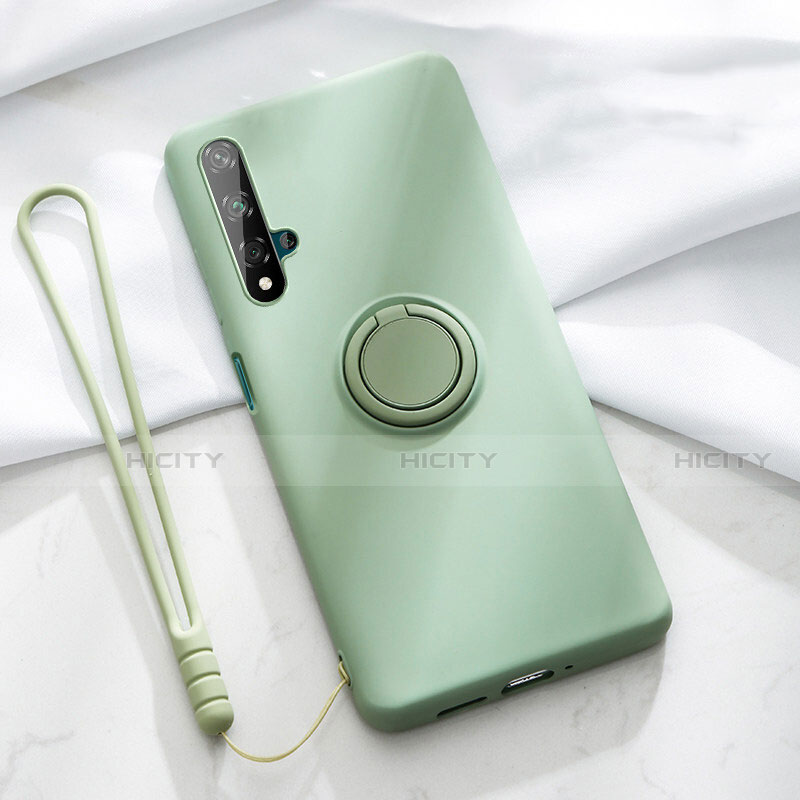 Funda Silicona Carcasa Ultrafina Goma con Magnetico Anillo de dedo Soporte T06 para Huawei Honor 20 Verde
