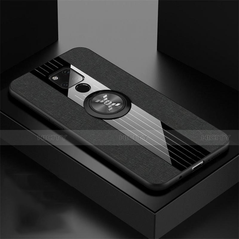 Funda Silicona Carcasa Ultrafina Goma con Magnetico Anillo de dedo Soporte T06 para Huawei Mate 20 X 5G Negro