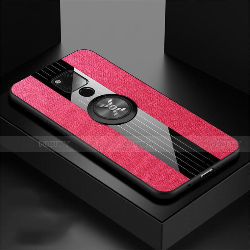 Funda Silicona Carcasa Ultrafina Goma con Magnetico Anillo de dedo Soporte T06 para Huawei Mate 20 X 5G Rosa Roja