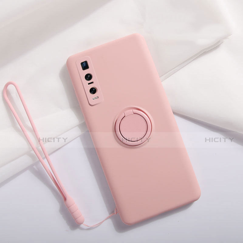 Funda Silicona Carcasa Ultrafina Goma con Magnetico Anillo de dedo Soporte T06 para Oppo Find X2 Pro