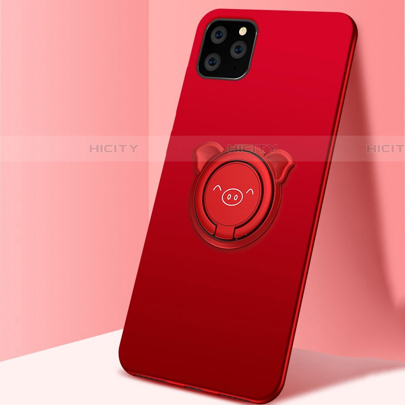 Funda Silicona Carcasa Ultrafina Goma con Magnetico Anillo de dedo Soporte T07 para Apple iPhone 11 Pro Max Rojo
