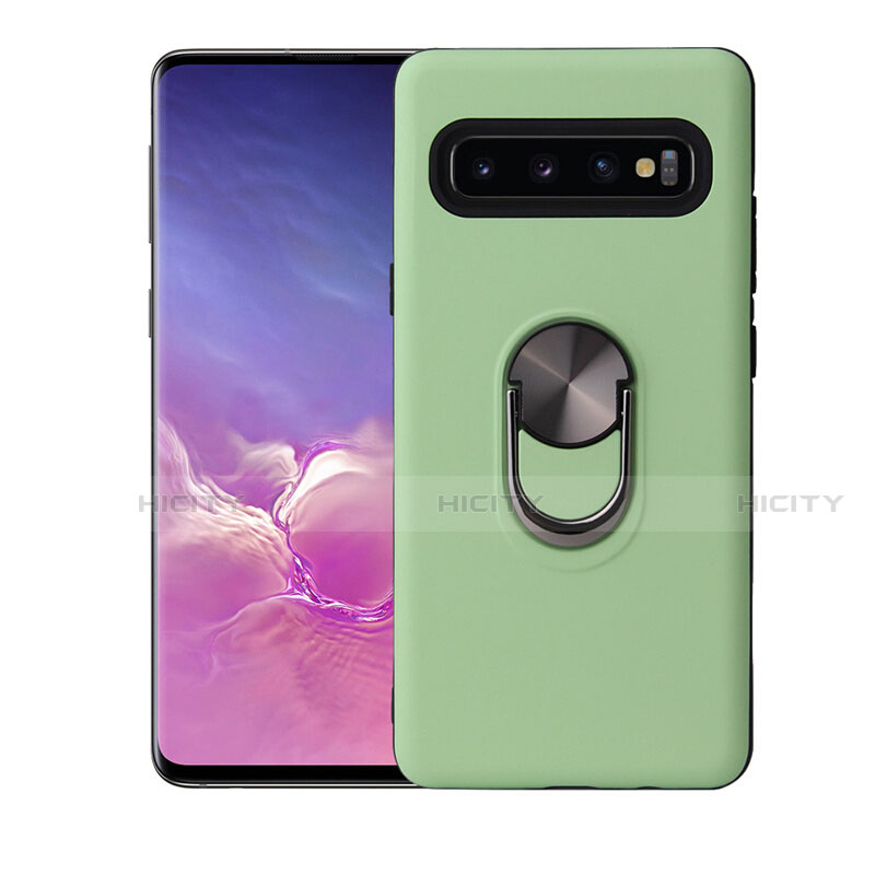 Funda Silicona Carcasa Ultrafina Goma con Magnetico Anillo de dedo Soporte T07 para Samsung Galaxy S10 Plus Verde