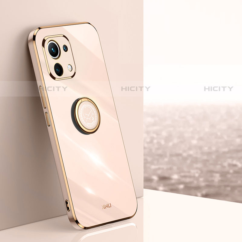 Funda Silicona Carcasa Ultrafina Goma con Magnetico Anillo de dedo Soporte T07 para Xiaomi Mi 11 5G Oro