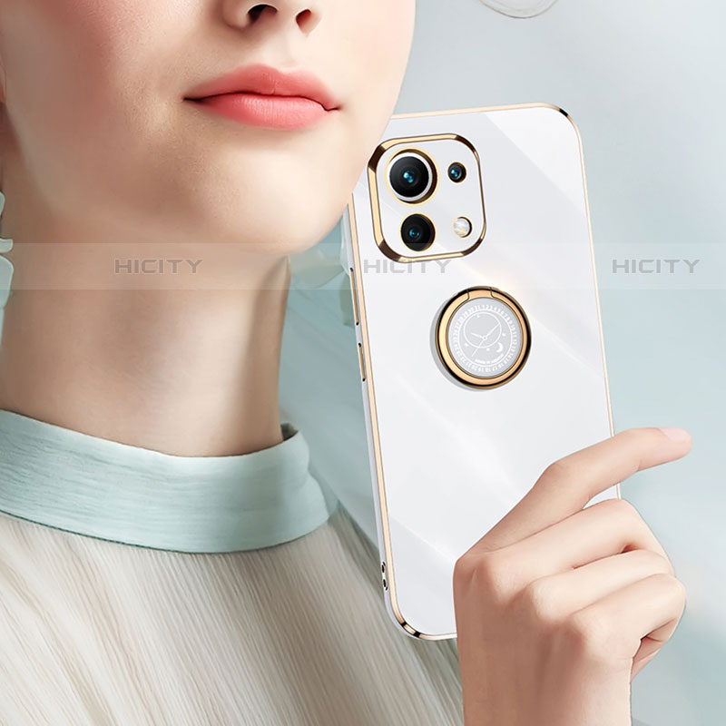 Funda Silicona Carcasa Ultrafina Goma con Magnetico Anillo de dedo Soporte T07 para Xiaomi Mi 11 Lite 4G