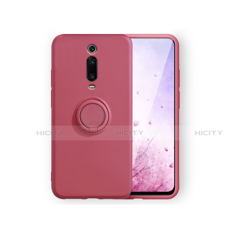 Funda Silicona Carcasa Ultrafina Goma con Magnetico Anillo de dedo Soporte T07 para Xiaomi Mi 9T Pro Rojo