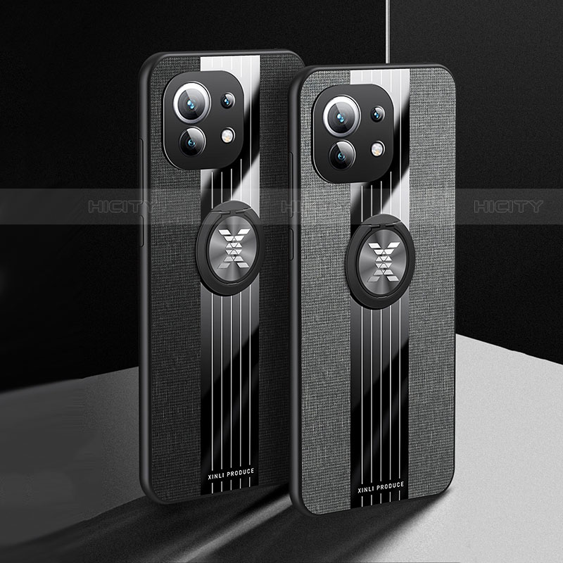 Funda Silicona Carcasa Ultrafina Goma con Magnetico Anillo de dedo Soporte T08 para Xiaomi Mi 11 5G