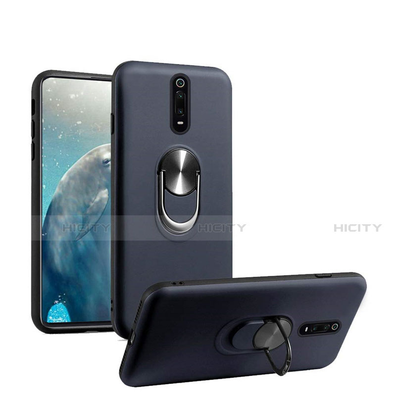 Funda Silicona Carcasa Ultrafina Goma con Magnetico Anillo de dedo Soporte T08 para Xiaomi Mi 9T Pro Azul