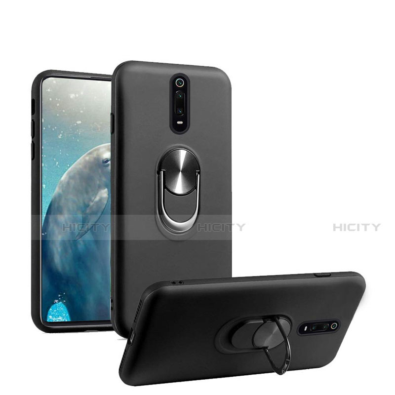 Funda Silicona Carcasa Ultrafina Goma con Magnetico Anillo de dedo Soporte T08 para Xiaomi Mi 9T Pro Negro