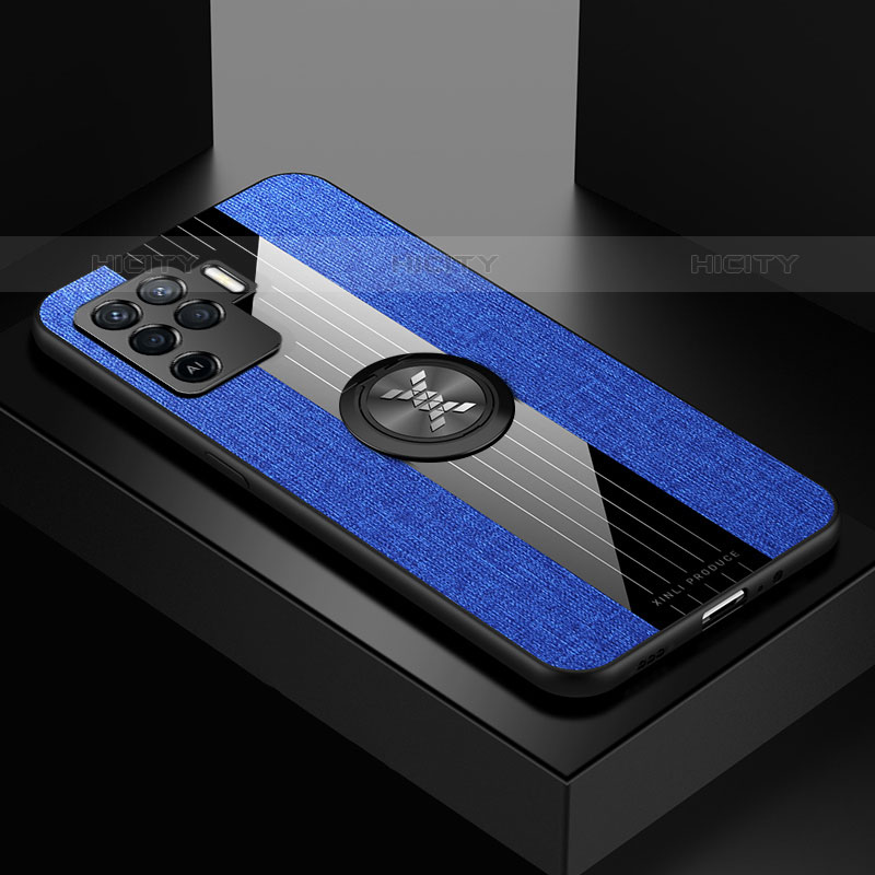 Funda Silicona Carcasa Ultrafina Goma con Magnetico Anillo de dedo Soporte X01L para Oppo F19 Pro Azul