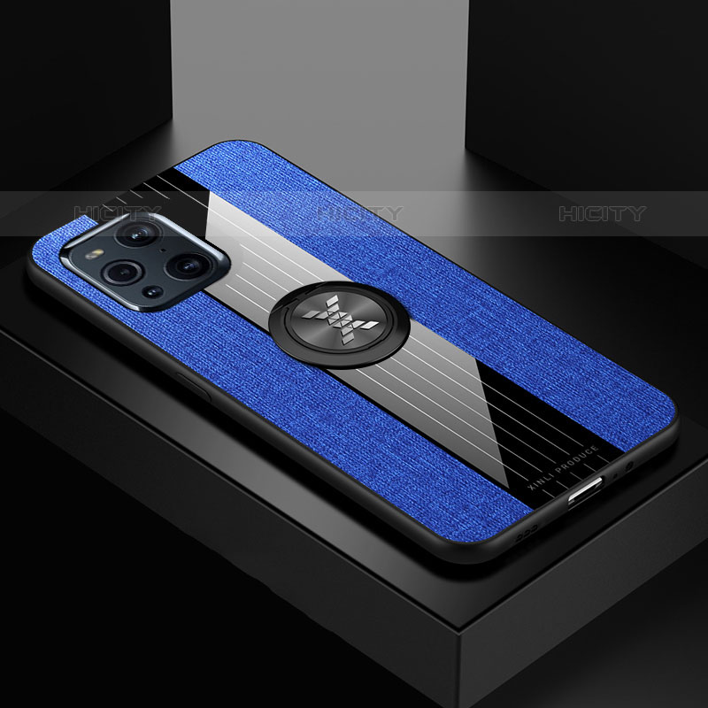 Funda Silicona Carcasa Ultrafina Goma con Magnetico Anillo de dedo Soporte X01L para Oppo Find X3 Pro 5G Azul