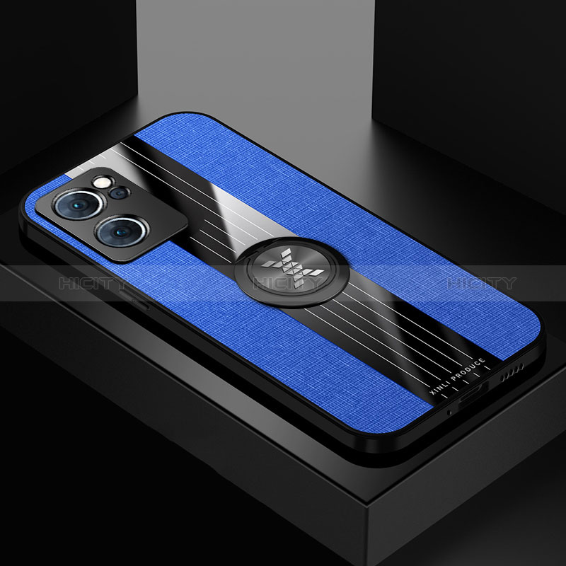 Funda Silicona Carcasa Ultrafina Goma con Magnetico Anillo de dedo Soporte X01L para Oppo Find X5 Lite 5G Azul