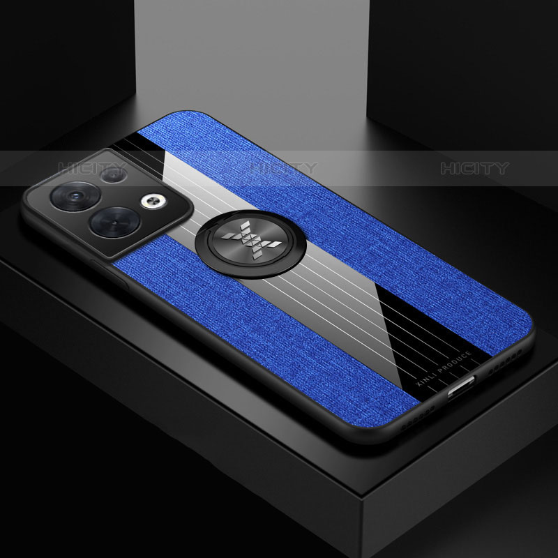 Funda Silicona Carcasa Ultrafina Goma con Magnetico Anillo de dedo Soporte X01L para Oppo Reno8 5G Azul