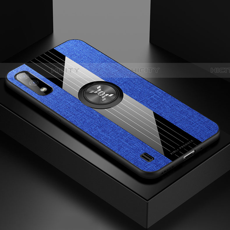Funda Silicona Carcasa Ultrafina Goma con Magnetico Anillo de dedo Soporte X01L para Samsung Galaxy A01 SM-A015 Azul