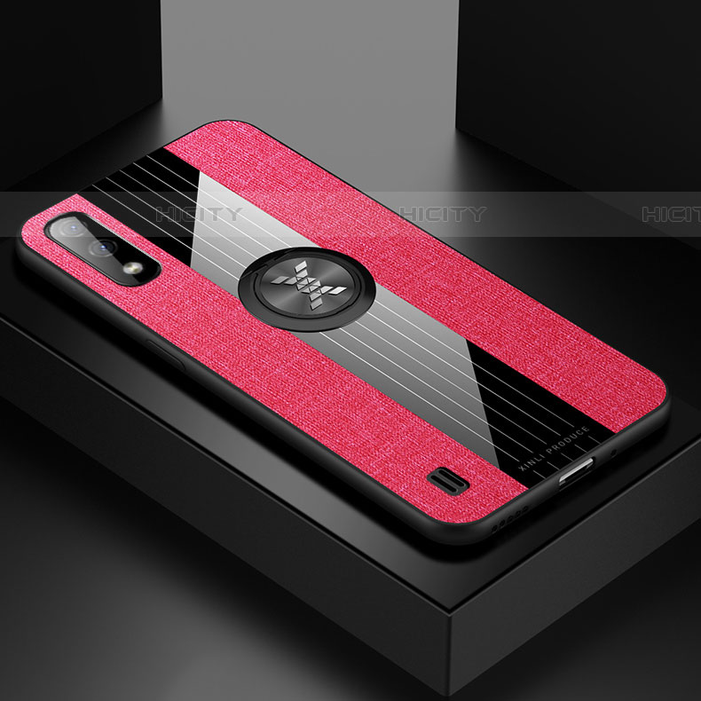 Funda Silicona Carcasa Ultrafina Goma con Magnetico Anillo de dedo Soporte X01L para Samsung Galaxy A01 SM-A015 Rojo