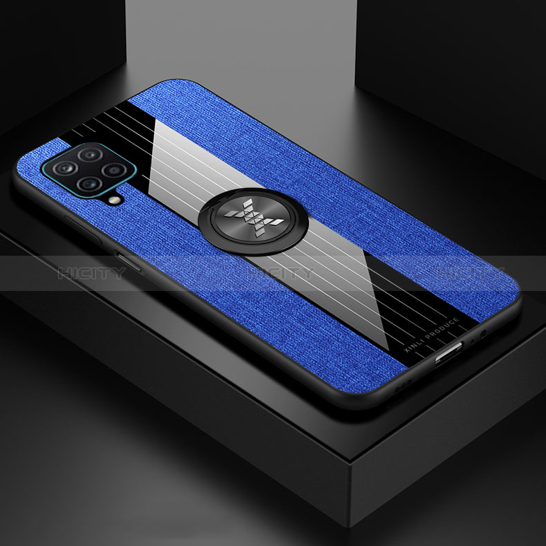 Funda Silicona Carcasa Ultrafina Goma con Magnetico Anillo de dedo Soporte X01L para Samsung Galaxy A12 Nacho Azul