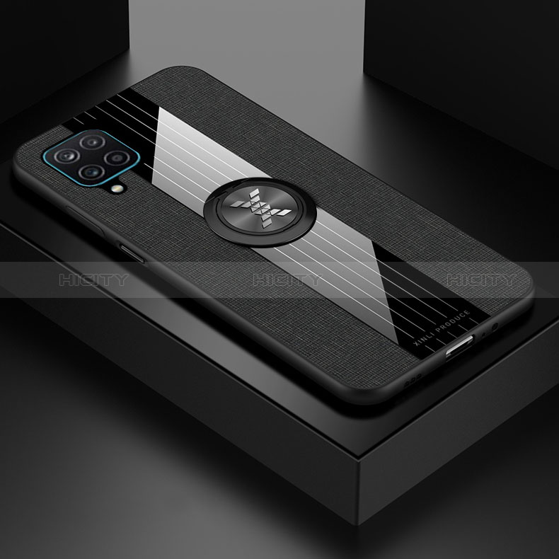 Funda Silicona Carcasa Ultrafina Goma con Magnetico Anillo de dedo Soporte X01L para Samsung Galaxy A12 Nacho Negro